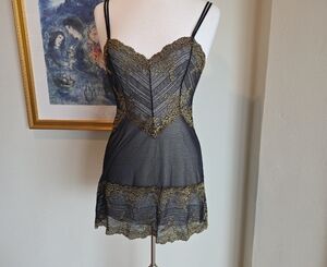 Wacoal / Intimissimi Black and Gold Sheer Lace Chemise